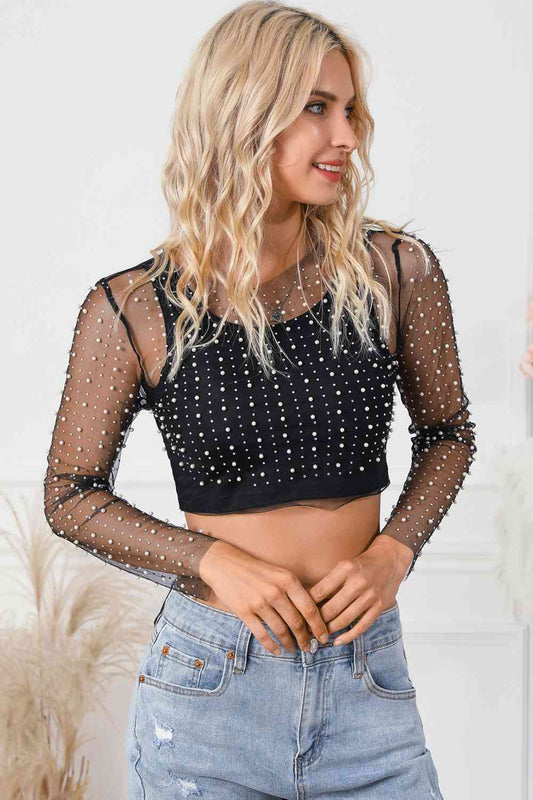 FashionFarrah - Pearl Long Sleeve Cropped Top